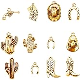 GFLPO 12pcs Western Cowboy Cowgirl Charms for Jewelry Making Alloy Gold Color Boot Gun Cowboy Boot Hat Horse Cactus Charms Pendants for Bracelet Earrings Necklace Keychain Jewelry Making DIY Crafts