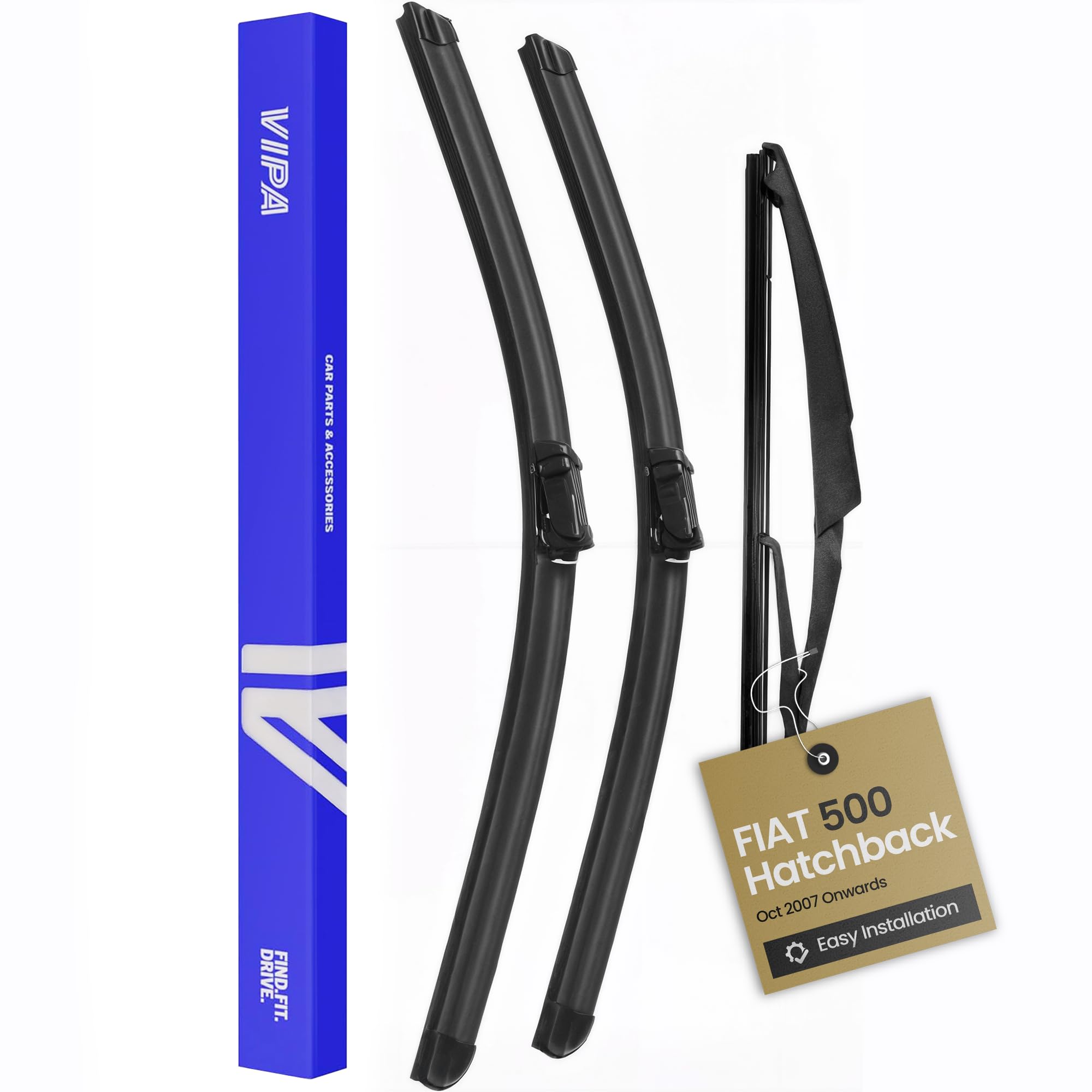 Vipa Car Parts Premium Wiper Blade Set | fits: FIAT 500 Hatchback (Oct 2007 Onwards) | All-Weather Performance | Durable, Streak-Free Windshield Wipers | Easy Installation