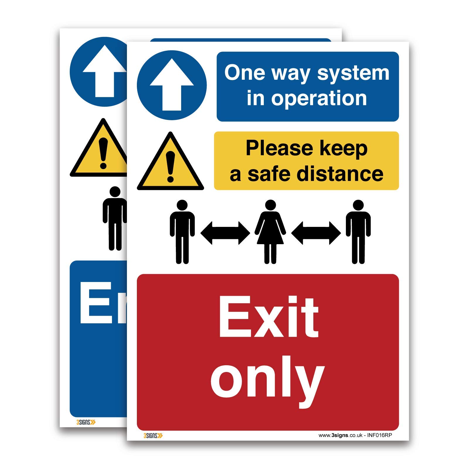 Pack of Entrance and Exit only, One way system in operation Sign, Social distancing, A4 297x210mm, 1mm Rigid Plastic, Mandatory Virus Protection Safety