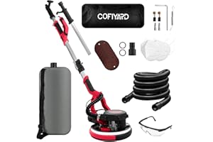 Cofiyard Electric Drywall Sander,1250W Popcorn Removal Tool,Drywall Sander with Vacuum Dust Collector,7 Variable Speed LED Light 900-1800RPM Ceiling Sander,Foldable & Extendable Handle Ceiling