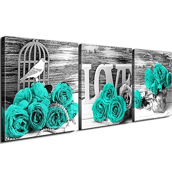 Bathroom Wall Decor For Turquoise Teal Rose Wall Art Black And