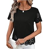 SweatyRocks Women's Crew Neck Cut Out T Shirts Casual Eyelet Short Sleeve Tops Blouses