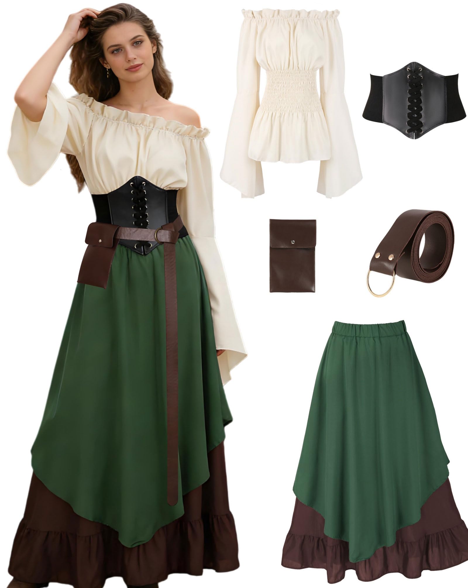 Photo 1 of SOOFILM Renaissance Costume Women Green Medieval Victorian Fancy Dresses Halloween Pirate Cosplay