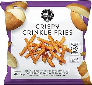 Strong Roots Crispy Crinkle Fries, 20 oz., Vegan & Gluten Free Frozen Fries, Low in Sugar, Salt & Saturated Fat, No Trans Fat