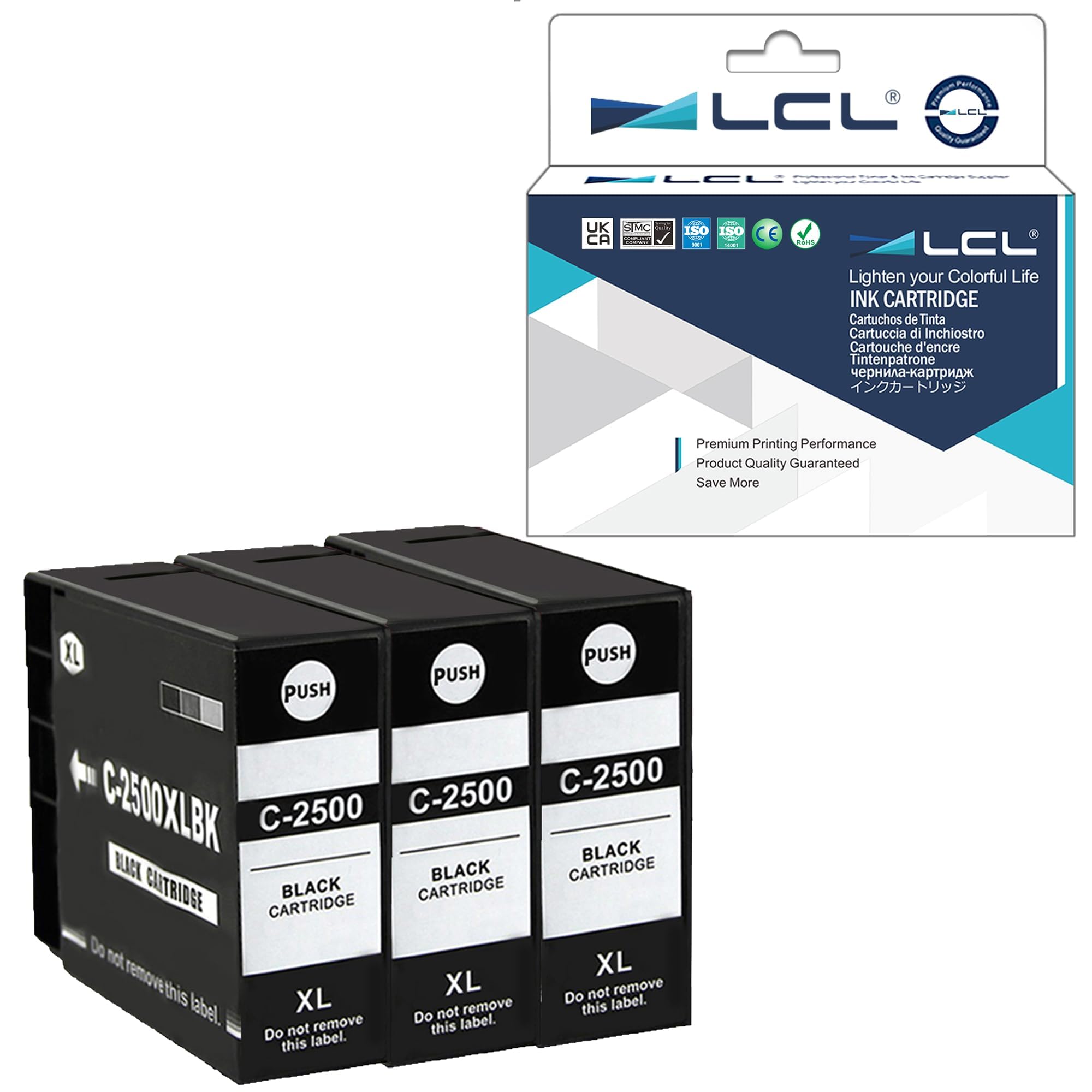 LCL 2500XL PGI-2500XL Ink Cartridge Replacement for Canon 2500 2500XL PGI-2500XL Replacement for Canon MAXIFY IB4000 iB4050 iB4100 iB4150 iB4155 MB5050 MB5100 MB5150 MB5155 MB5350 (3 Black)