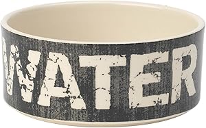 PetRageous 10003 Vintage Stoneware Dog Water Bowl with 3.5-Cup Capacity 6-Inch Diameter by 2.5-Inch Tall Great for Medium and Large Sized Dogs and Cats, Black and Natural, One Size