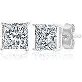 MAX + STONE Plated Sterling Silver Cubic Zirconia Stud Earrings (Round & Princess)