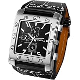 JewelryWe Square Leather Wrist Watch for Men Punk Analog Quartz Watch Black Casual Business Dress Watches for Father's Day