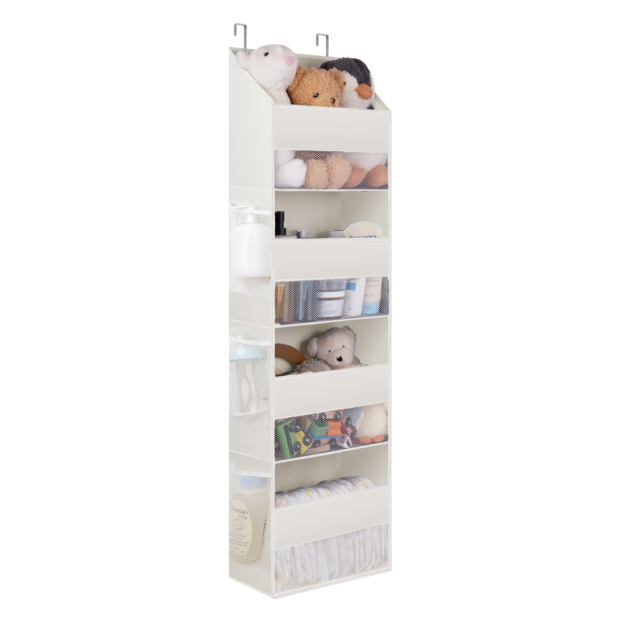 GRANNY SAYS Over the Door Storage Organiser, Pack of 1 Back of Door Storage Organiser 4 Pockets, Large Nursery Over Door Storage Hanging Organiser for Kids Clothes Baby Wipes Toy, Beige Door Organiser