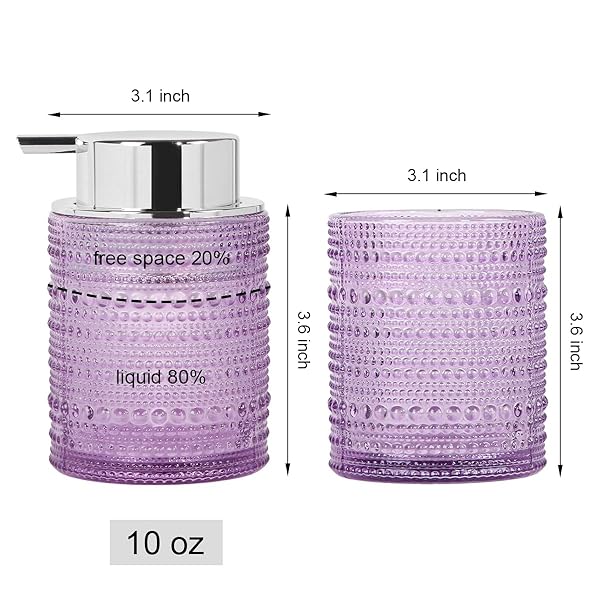 TONXUS BATHROOM ACCESSORY SETS,GLASS TOOTHBRUSH HOLDER AND SOAP DISPENSER FOR BATHROOMS,FOAMING HAND SOAP DISPENSER,TOOTHBRUSH AND TOOTHPASTE CUP HOLDER,CLEAR SOAP AND TOOTHBRUSH HOLDER SET (PURPLE)