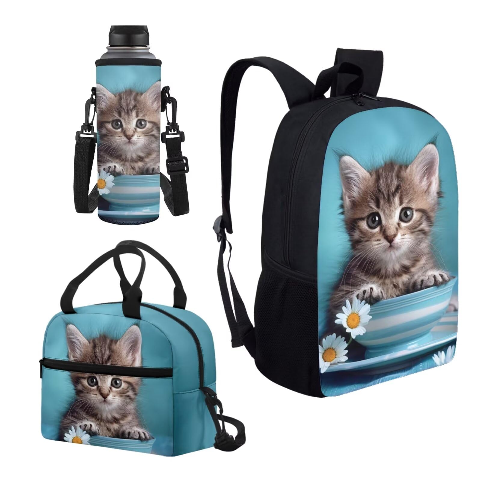 Glomenade Kids School Bags Cute Cat Floral Print