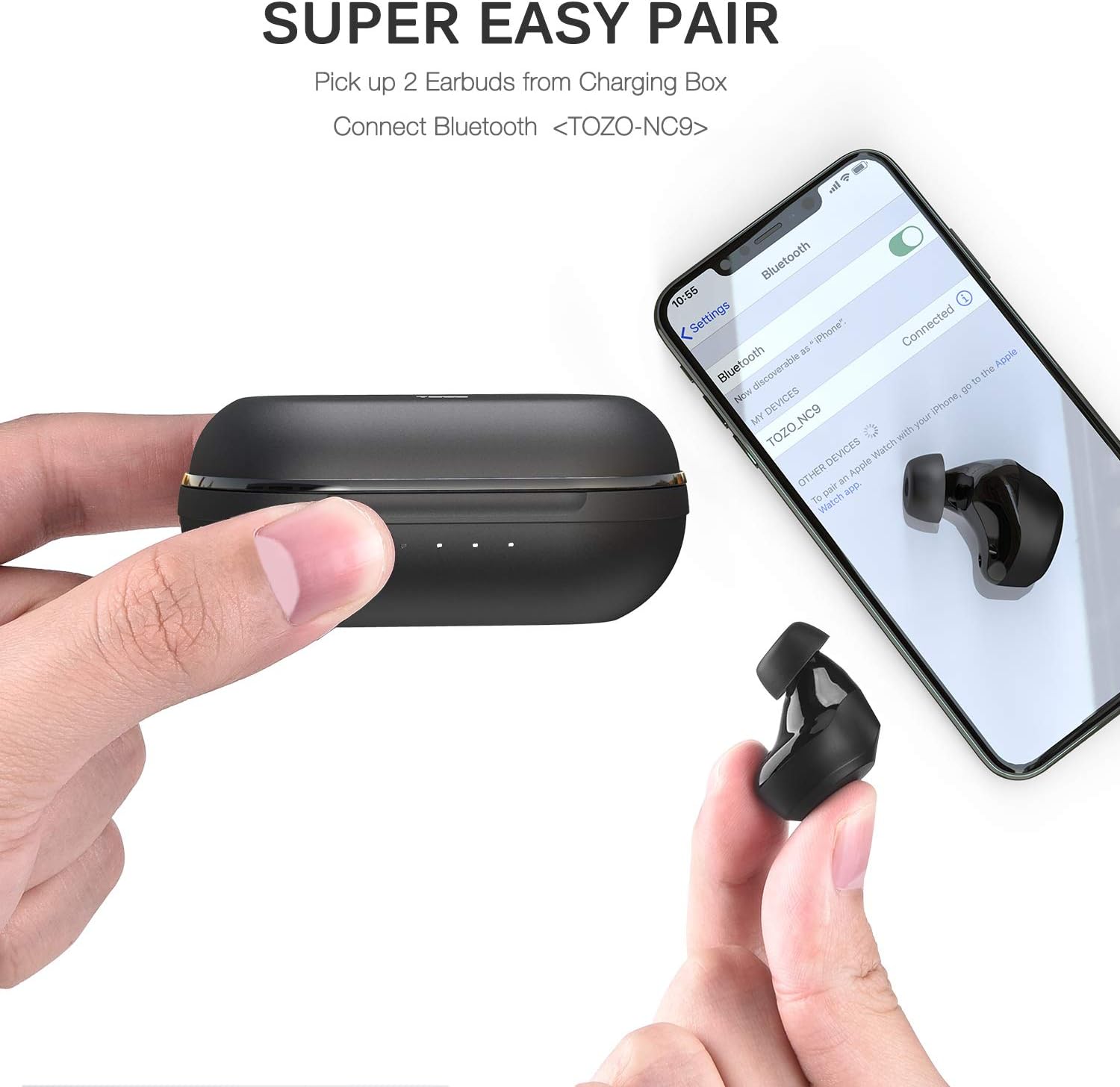 TOZO NC9 Hybrid Active Noise Cancelling Wireless Earbuds, ANC in Ear Headphones IPX6 Waterproof Bluetooth 5.0 TWS Stereo Earphones, Immersive Sound Premium Deep Bass Headset,Black: Home Audio & Theater