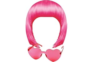 MIAHART Peach Red Short Bob Wig and Sunglass Set, Neon Colored Wigs Sunglass Pack Costume Colorful Cosplay Wigs Daily Party for Bachelorette Party Favors Halloween Decorations Supplies