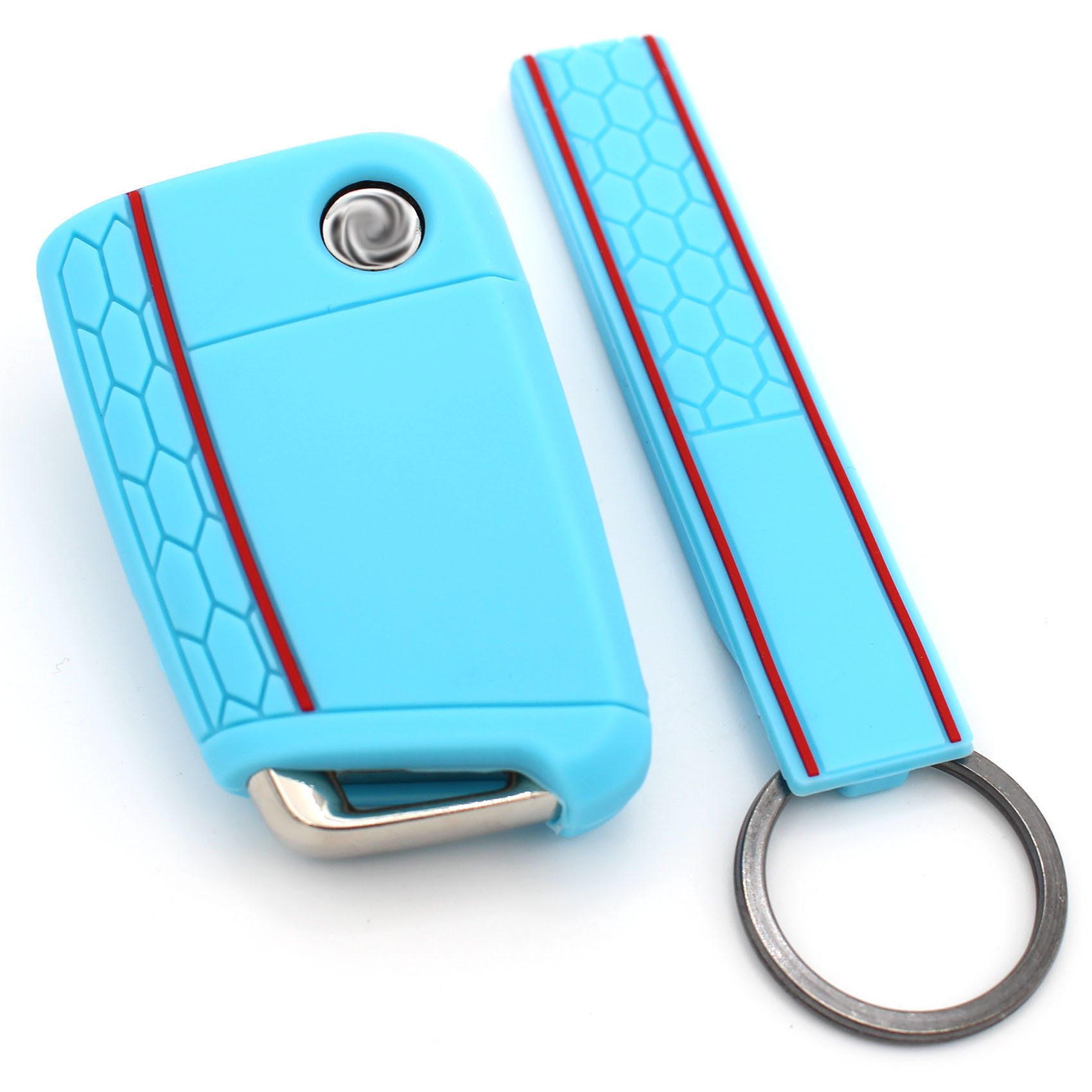 Finest-Folia Key Case + Key Tag VB for 3 Buttons Car Key Silicone Cover (Light Blue)
