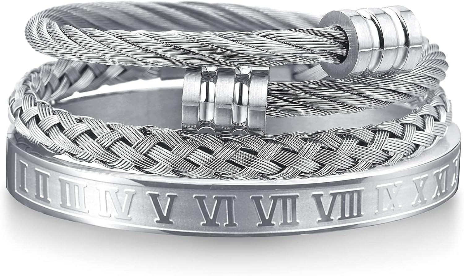 WFYOU 3PCS Stainless Steel Bracelets for Men Gold Roman Numeral Bangle Bracelet Twisted Cable Bracelet Adjustable Cuff Bracelet Mens Luxury Jewelry Bracelets Gifts: Clothing
