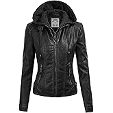 Made By Johnny Faux Leather Jacket Women Motorcycle Coat for Biker with Removable Hood