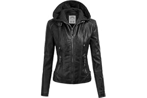 Made By Johnny Faux Leather Jacket Women Motorcycle Coat for Biker with Removable Hood