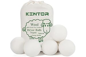 KINTOR Wool Dryer Balls XL 6 Pack 2.95", 100% New Zealand Wool Organic Fabric Softener, Hypoallergenic Baby Safe & Unscented,