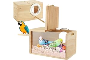 QTLCOHD 2 Pack Parakeet Nesting Box, Natural Wood Breeding Box with Transparent Acrylic Window, Bird Nesting Box for Parakeets, Lovebird, Cockatiels, Conure Nest Box