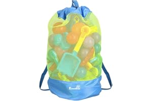 EocuSun Large Mesh Beach Bag Tote Durable Sand Away Drawstring Beach Backpack Swim and Pool Toys Balls Storage Bags Packs, Stay Away from Sand and Water, Toy Not Included