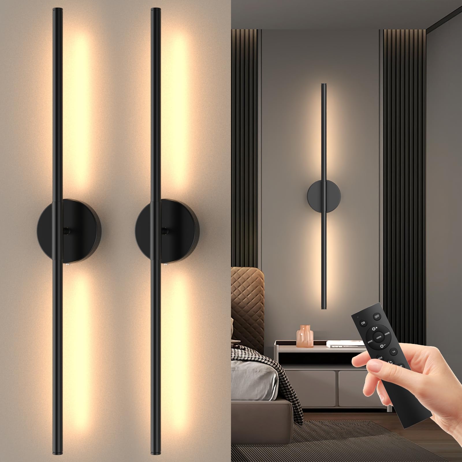 Photo 1 of (untested) Battery Operated Wall Sconces Set of Two, Rechargeable Wall Lights with Remote Control, Dimmable 3000K-6000K LED Wall Lamp, 360°Rotate, Long Wireless Sconces for Living Room, Bedroom