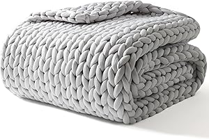 YnM Weighted Blanket, Handmade Chunky Yarn Knitted Design, Soft and Cozy, Temperature Regulating and Breathable, Machine Washable Throw for Sleep or Home Decor (Silver Grey, 60x80 Inch, 15lbs)