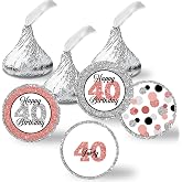 Confetti Rose Gold Polka Dot 40th Birthday Party Kiss Sticker Labels, 300 Party Circle Sticker, Sized 0.75” for Chocolate Drop Kisses by Amanda Creation, Great for Party Favors, Envelope Seals &