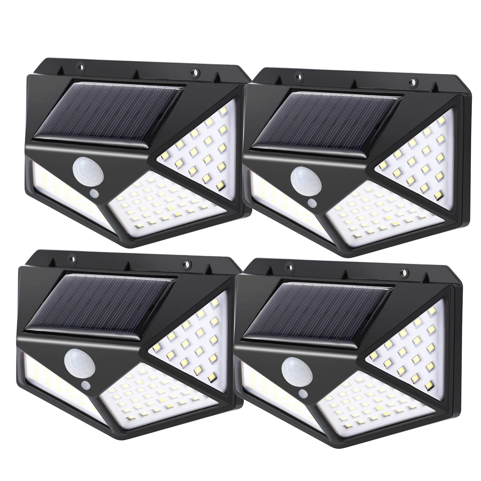 Solar Lights Outdoor,Solar Powered Outdoor Light 100 LED Wall, Solar Security Light,Motion Sensor Security Lights, IP65 Waterproof Solar Powered Wireless Wall Lights,3 Modes (4 Pack)