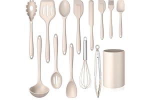 LIANYU 14 Pcs Kitchen Utensils Set with Holder, Silicone Cooking Utensils Spatula Set, Heat Resistant Cookware Tools Includes