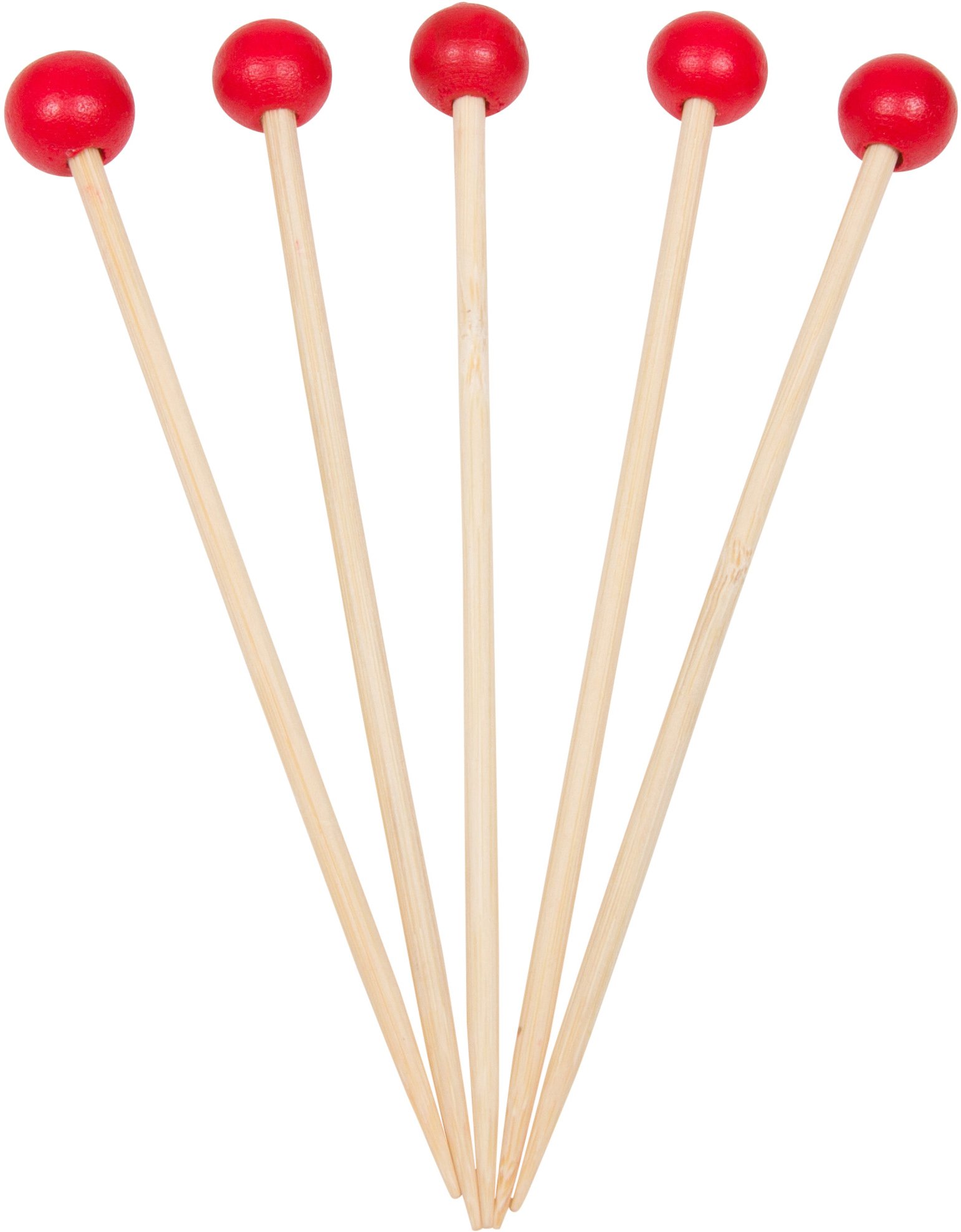 Photo 1 of 200 Count | KingSeal Bamboo Specialty Cocktail Party Picks, 4.5 Inches, Red Ball Head, Perfect for Appetizers and Cocktails, Bulk Pack - 2 Packs of 100
