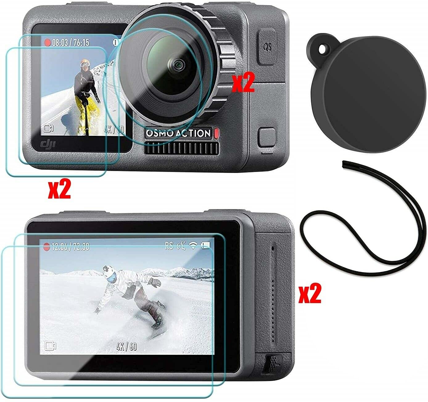 DJI Osmo Action Camera Glass Lens + LCD Screen + Lens Cap Protector Kit (7 Pack). Fits Osmo Action 1 (not 2,3,4 models)