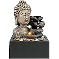 Ferrisland Tabletop Waterfall Fountain Indoor - Buddha Water Fountains 4-Tier Tabletop Waterfall of Zen Meditation Buddha Fountain with LED Warm Light for Office Home and Bedroom Desktop Decor