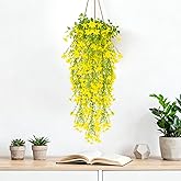 RAINFLOW Thanksgiving Artificial Hanging Flowers for Outdoors Yellow Fake Winter Jasmine Vines, Small Wild Flowers for Wall Shelf Living Room Balcony Garden Wedding Indoor Outdoor Patio Decor