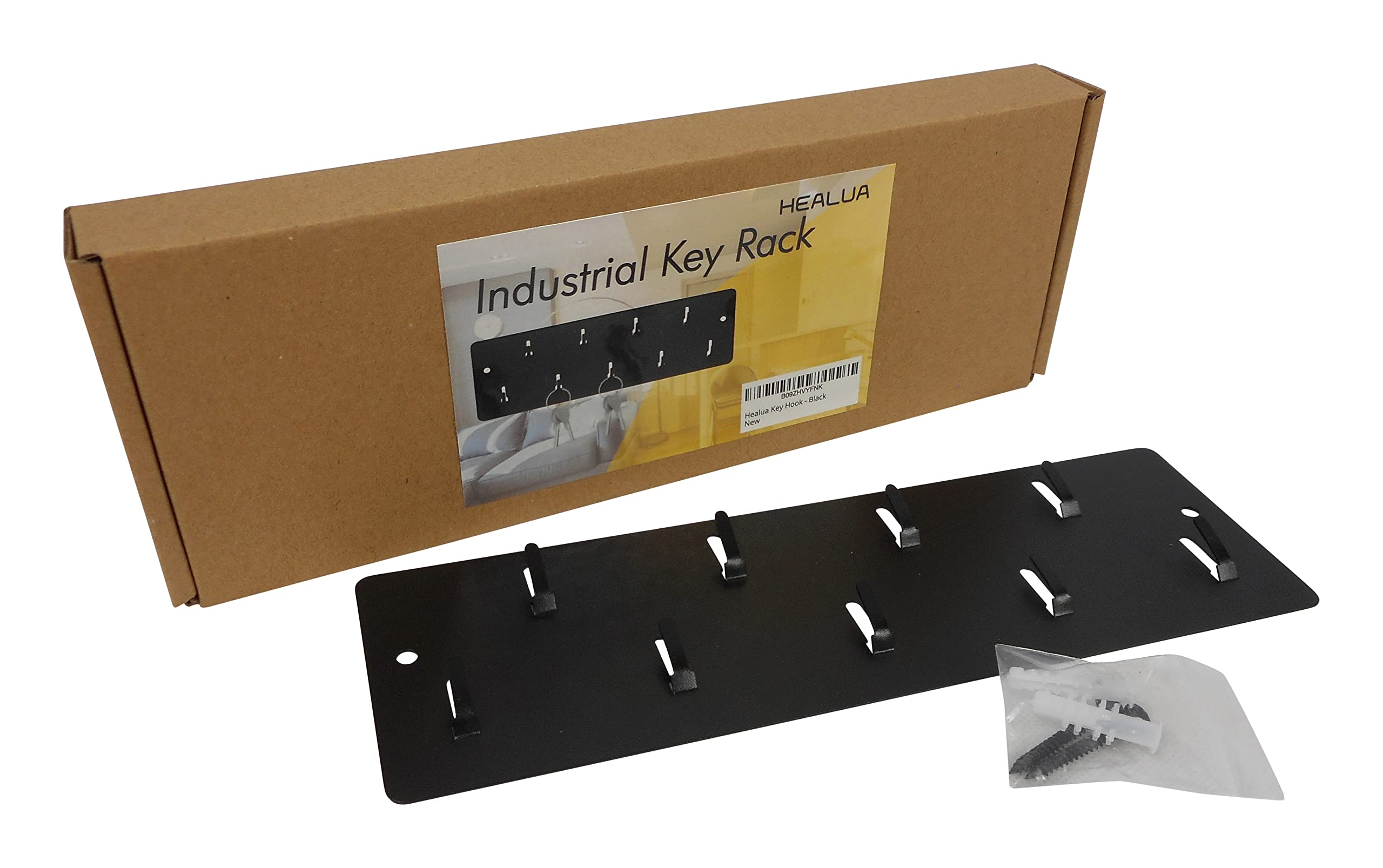 HEALUA Industrial Key Rack Black Modern Key Hooks for Wall -Holds 9 Sets of Car Keys or House Keys -Minimalist Key Holder & Organiser with Fixings