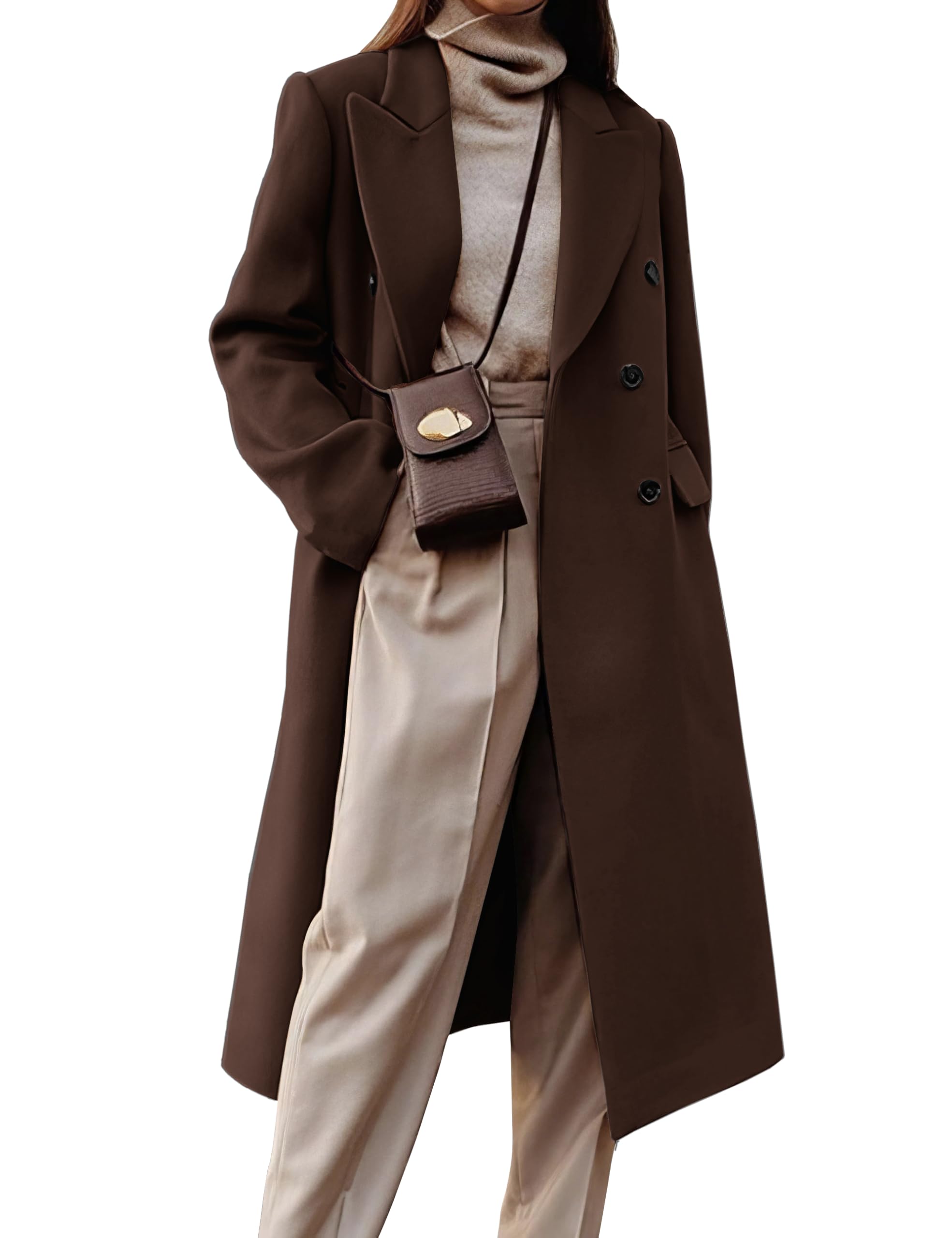 Photo 1 of IDEALSANXUN Long Wool Coats for Women 2026 Chocolate Brown Clothes Fall Winter Trench Coats Tweed Blazer Dressy Jackets, Coffee, M