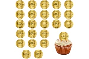 EDUEE Happy Fathers Day Cupcake Toppers Acrylic 24pcs Gold Round Cake Toppers Engraved Topper Happy Father's Day Birthday Party Decorations