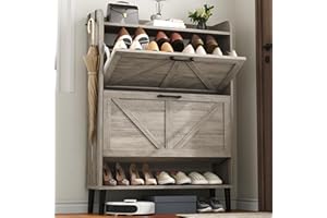 HOMEFORT Shoe Storage Cabinet for Entryway, 30" Freestanding Organizer with Two Flip Drawers, Narrow Hidden Shoe Rack with Wo
