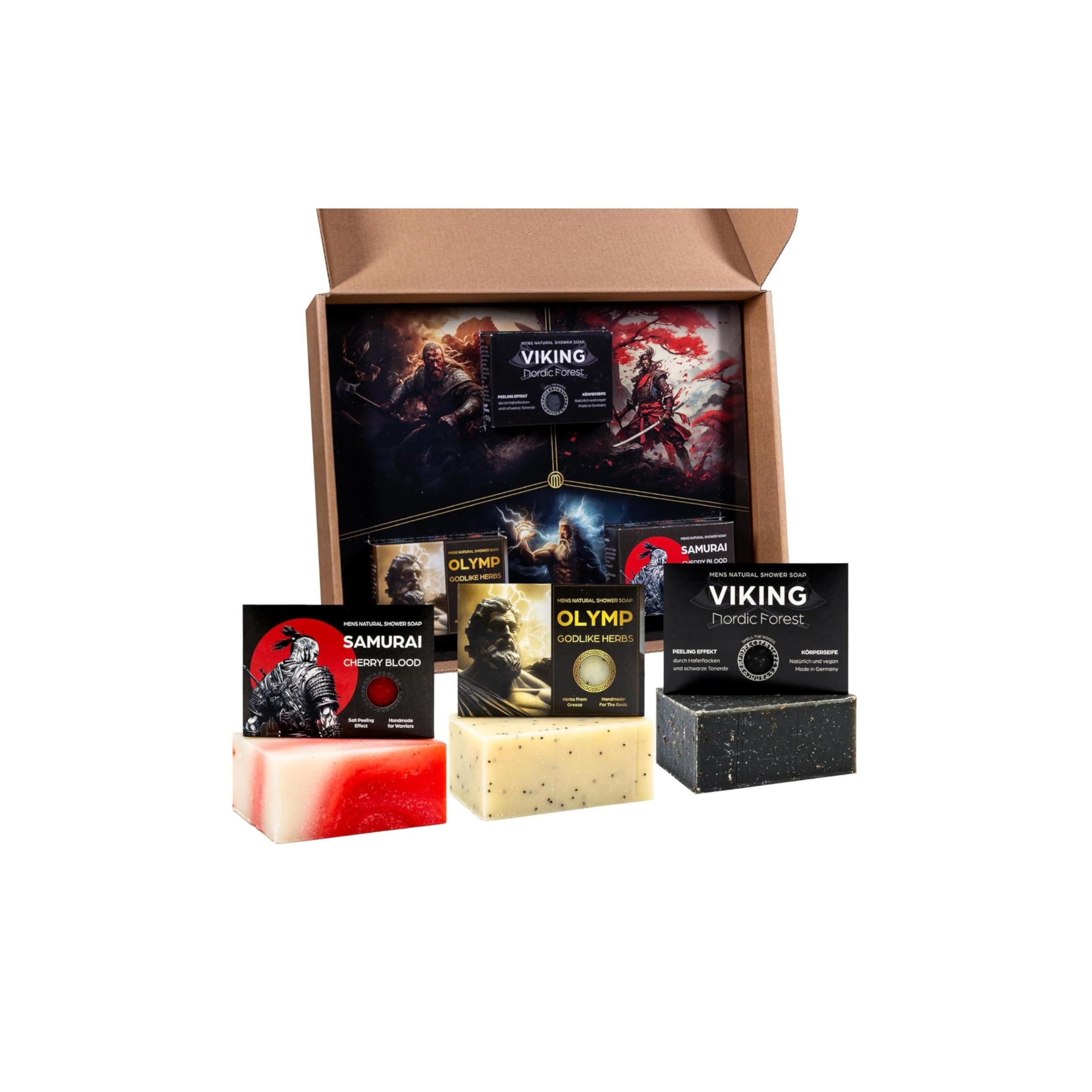 MEDUNA Exfoliating Soap Mythos Bundle 3 x 100 g - Solid Natural Soap - Handmade Soap - Vegan Care Soap - Body Soap for All Skin Types - Organic Coconut Oil & Shea Butter Men's Care - Made in Germany