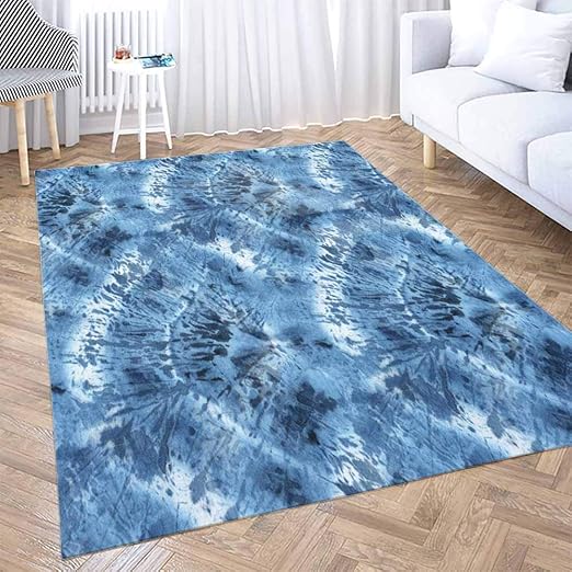 5X7 Area Rug, TOMWISH Tie Dye Colorful Big Area Rug Pattern of Indigo Color on White