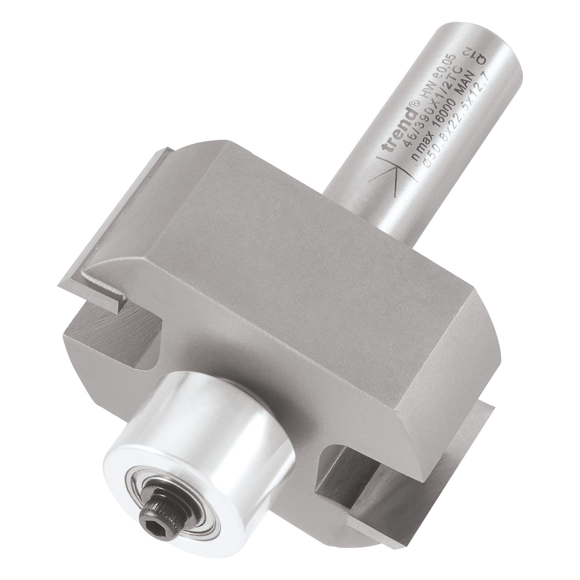 Trend Professional Large Guided Rebater Router Cutter, 1/2 Inch Shank, 50.8mm Cut Diameter, 22.5mm Cut Length, Tungsten Carbide Tipped, 46/390X1/2TC