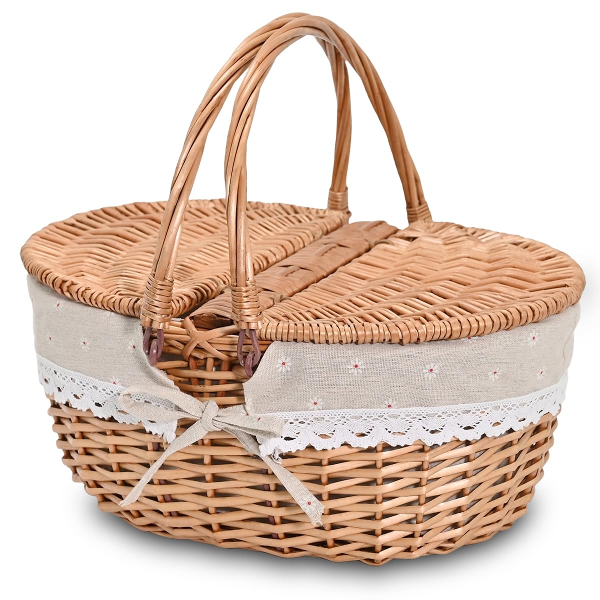 Wicker Picnic Basket with Removable Liner Empty