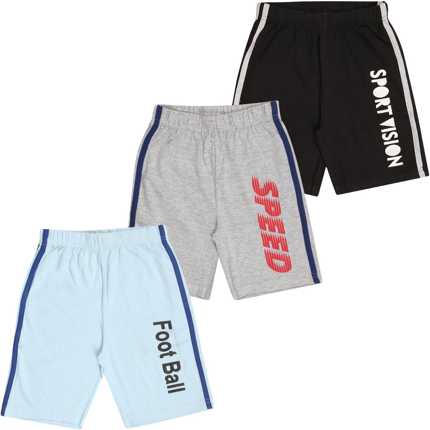 Boy's Cotton Shorts (Light Blue, Grey, Black, 5-6 Years) -Combo Pack of 3