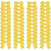 Meseey 50 Pcs 3 Inches Yellow Grosgrain Ribbon Twist Tie Bows Pretied Bows Premade Craft Bows for Treat Bags Gift Wrapping Basket Wedding Baby Shower Brithday Valentine's Day Christmas Party