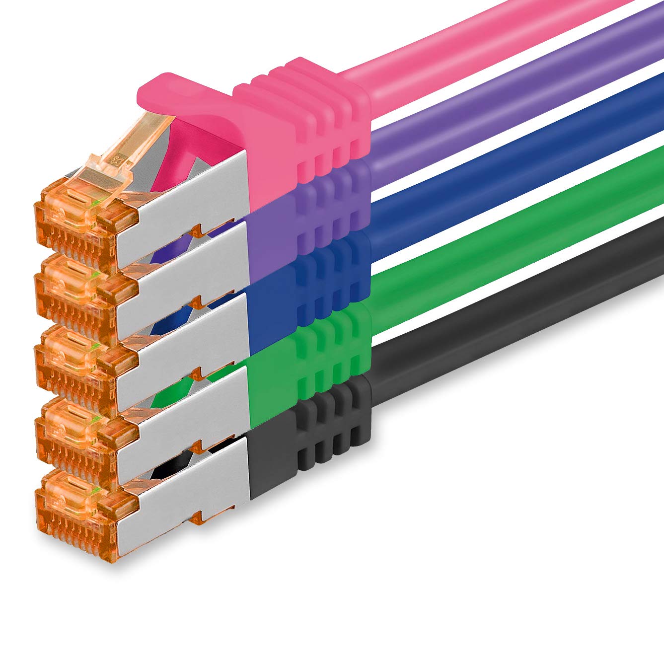 1m - Cat.7 network cable 5 colors 02-5 pieces Gigabit Ethernet LAN cable 10000 Mbit s patch cable Cat7 cable S FTP PIMF shielding LSZH Cat.7 raw cable Rj45 plug Cat 6a - 5 x 1 meter