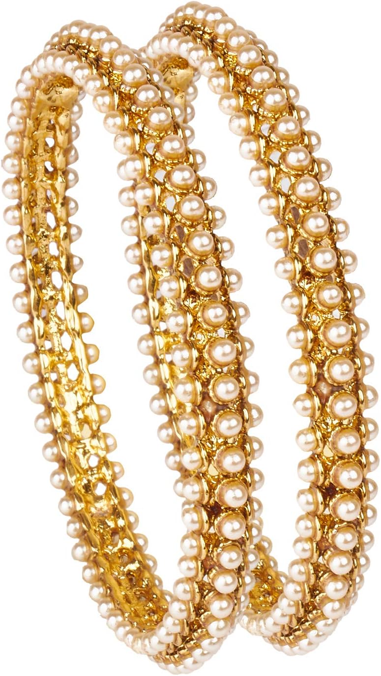 Shining Jewel Traditional 22K Gold Pearl Bangles for Women (Pack of 2)