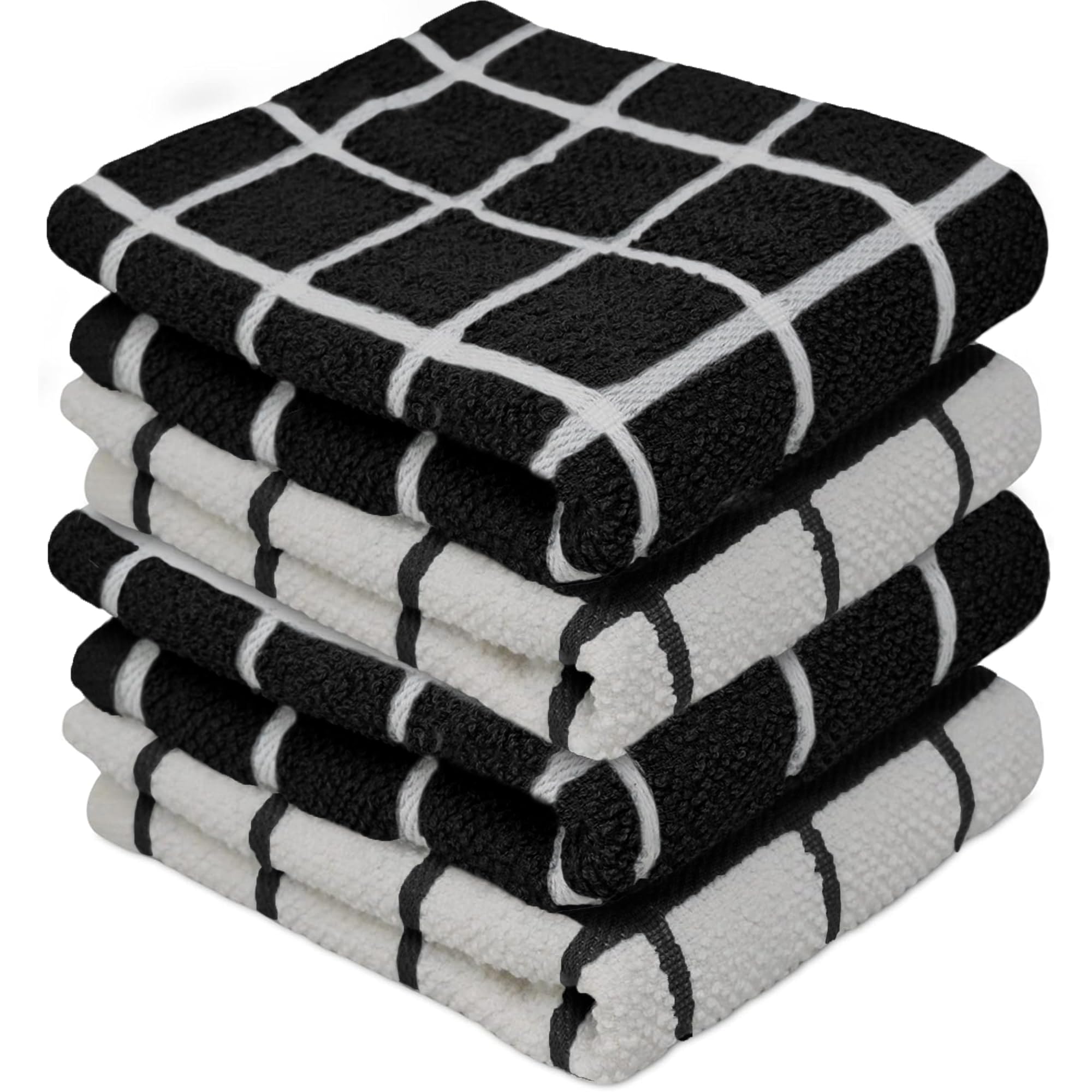 Towelogy® Premium Tea Towels for Kitchen 100% Cotton Lint Free Large Black/White Jumbo Check Dishcloths Tear Resistant & Ecofriendly 45x65 cm (Black/White, 4) — image 1