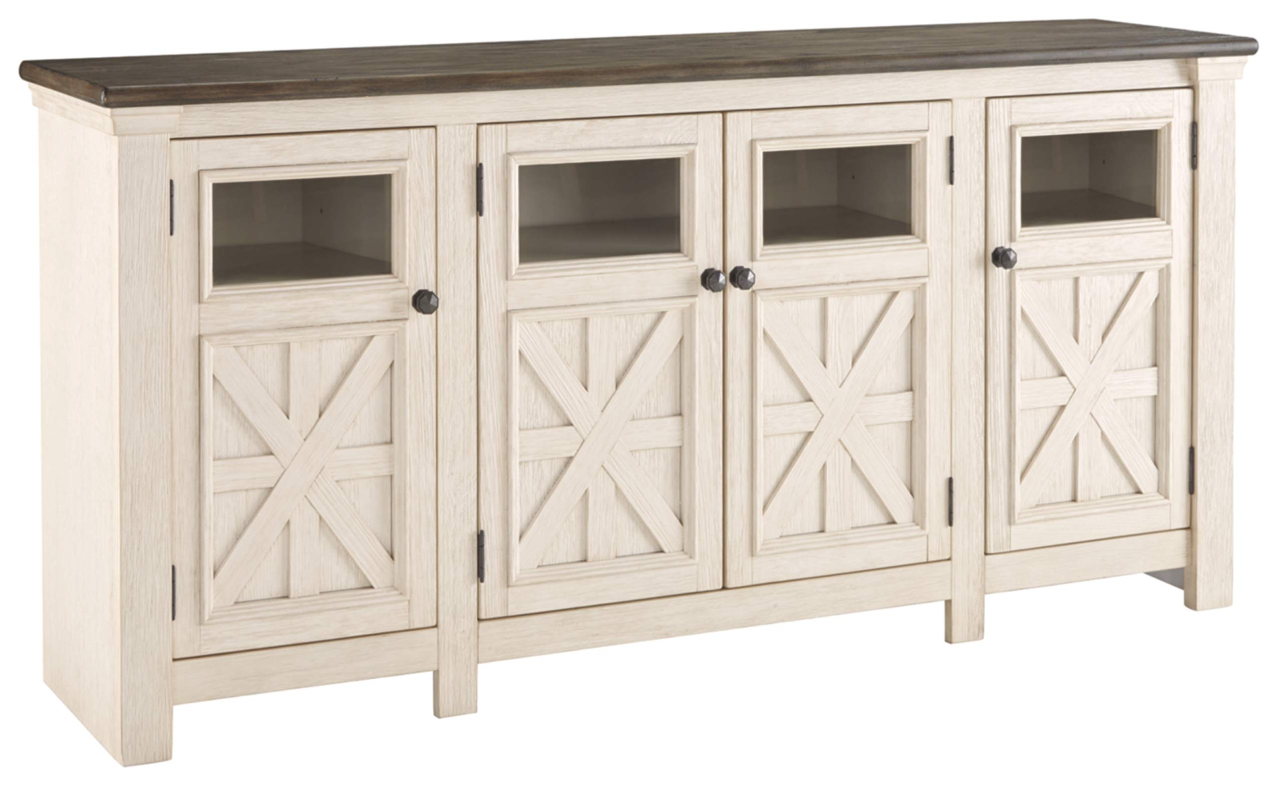 Photo 1 of Signature Design by Ashley Bolanburg Two Tone Farmhouse TV Stand, Fits TVs up to 72", 3 Cabinets and Adjustable Storage Shelves, Whitewash