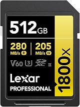 Lexar Professional 512GB 1800x SDXC UHS-II Gold SD Memory Card 270MB/s view 1