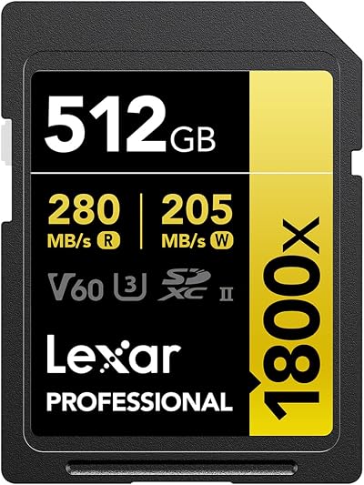 Lexar Professional 512GB 1800x SDXC UHS-II Gold SD Memory Card 270MB/s