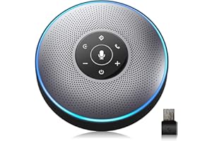 EMEET Bluetooth Speakerphone M2 Gray Conference Speaker, Idea for Home Office 360º Voice Pickup 4 AI Echo & Noise Canceling Microphones, Skype USB Speakerphone AUX in/Out for up to 8 People